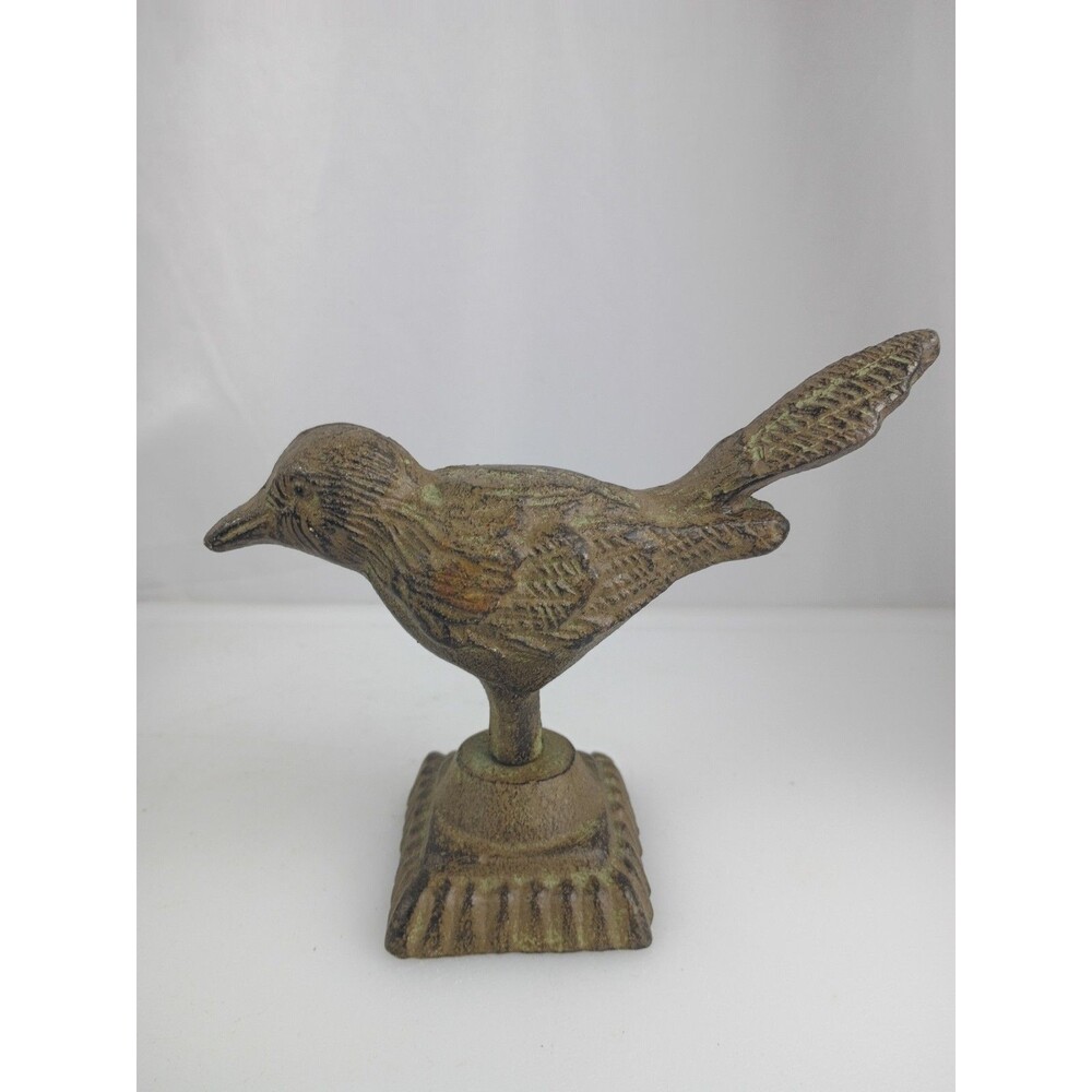 Cast Iron Bird On Pedestal Perch Figurine Statue Decor Paperweight